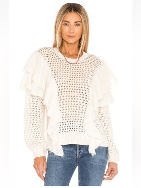 Tularosa Palmeira cream open knit ruffle long sleeve oversized sweater